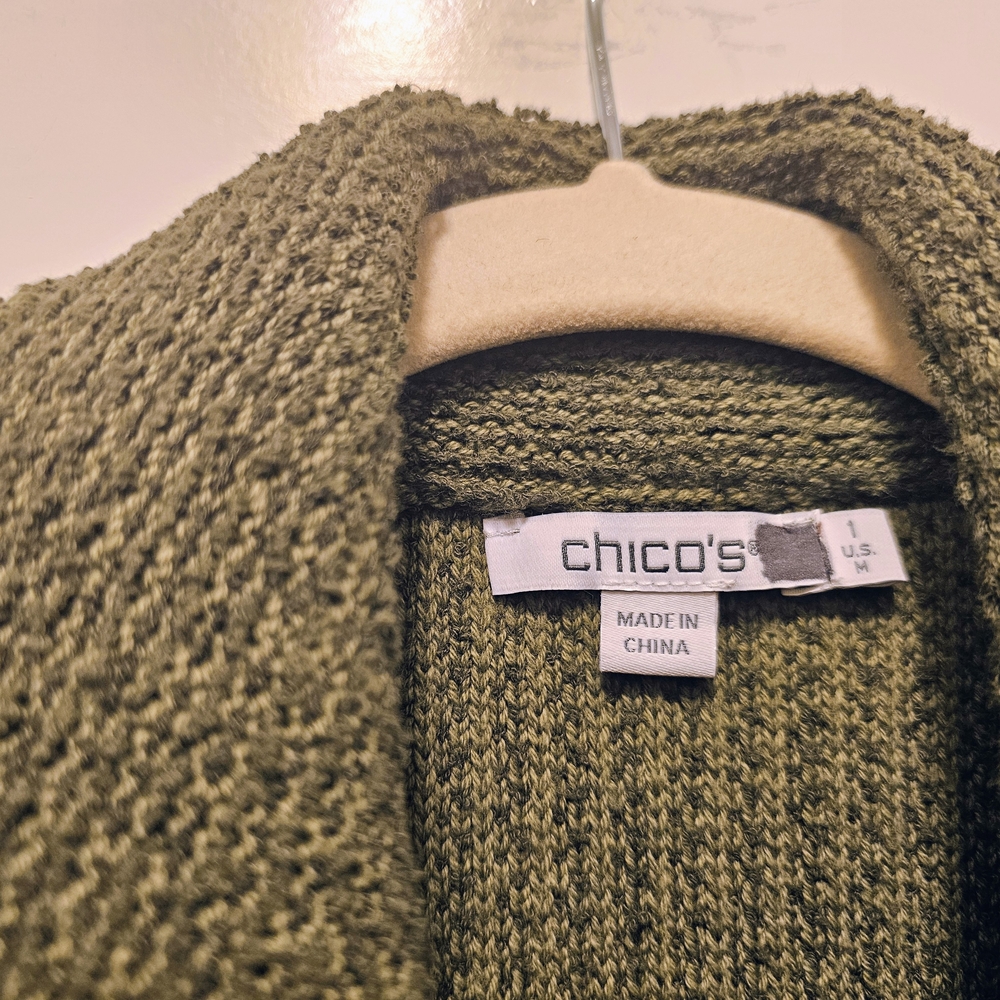 NWT Chico’s Size 1 Olive Green Textured Sweater Jacket Double Breasted - Picture 7 of 9